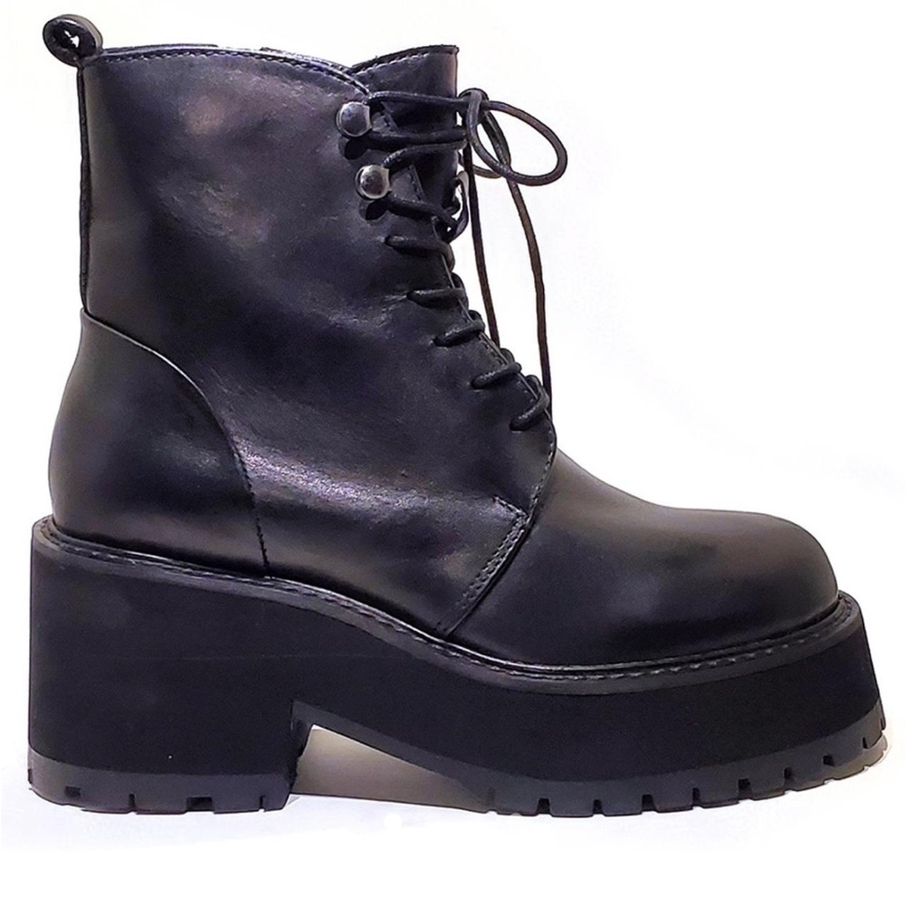 Chunky Platform Black Leather Combat Boot